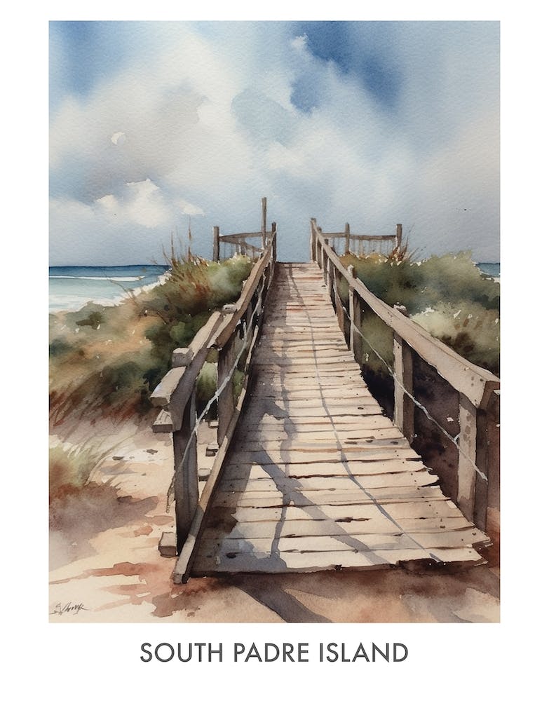 South Padre Island Watercolor 2travel Poster