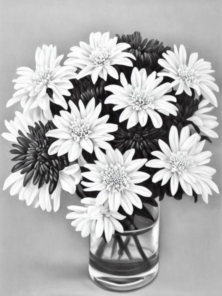 Chrysanthemums B&W Pencil 1 Flower