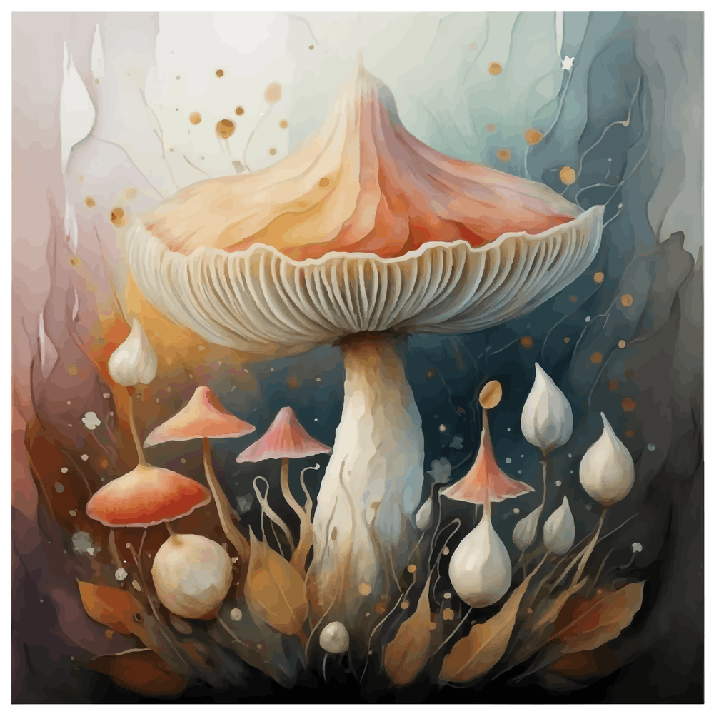 Mushroom Painting, Delicate Watercolor Petals style.