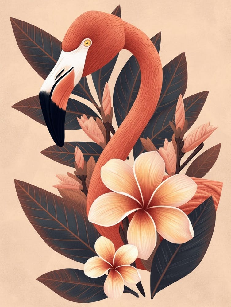 Chilean Flamingo Plumeria Minimalist Illustration 2