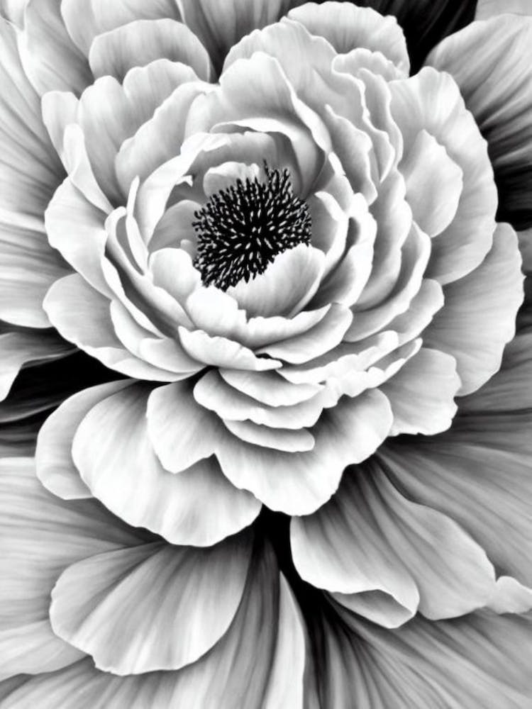 Peony B&W Pencil 2 Flower