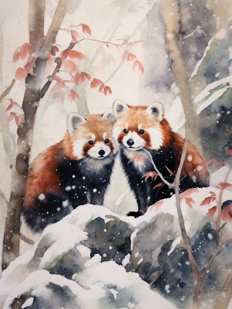 Winter Watercolour Red Panda 4