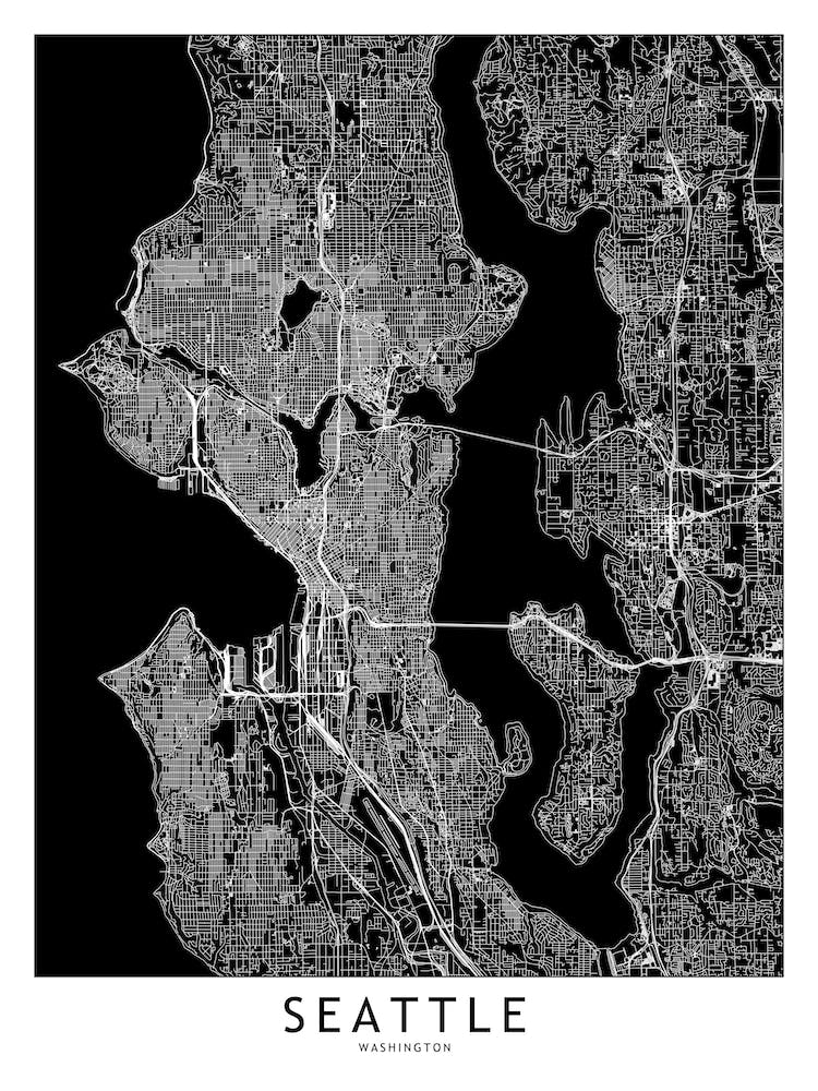 Seattle Black And White Map
