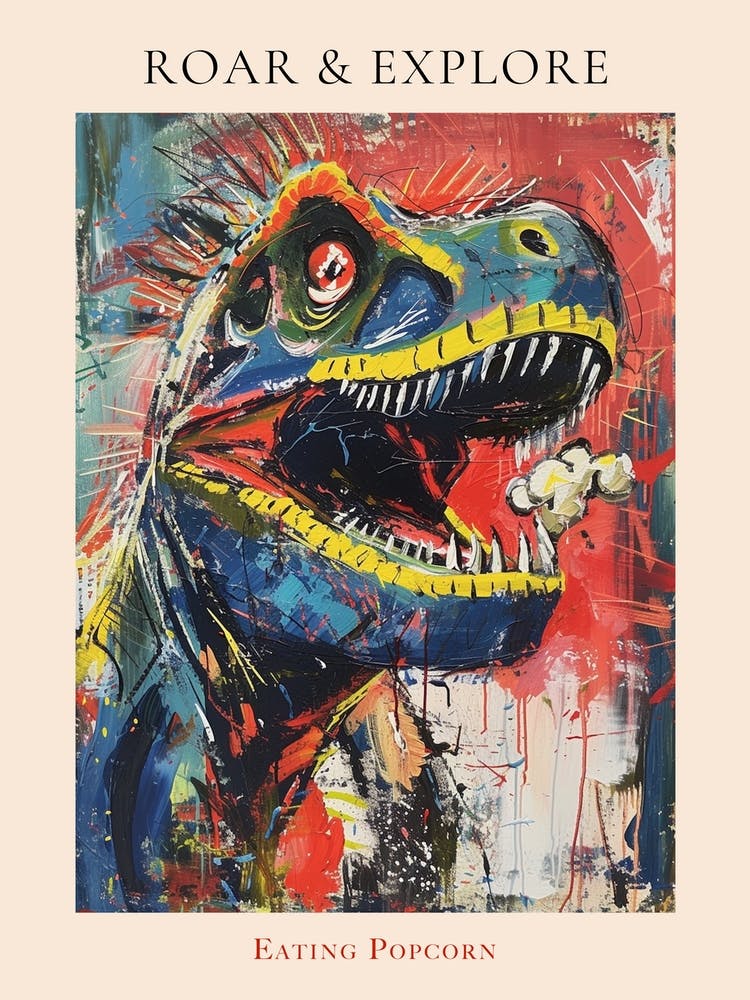 Paint Splash Dinosaur Eating Popcorn 6 Poster