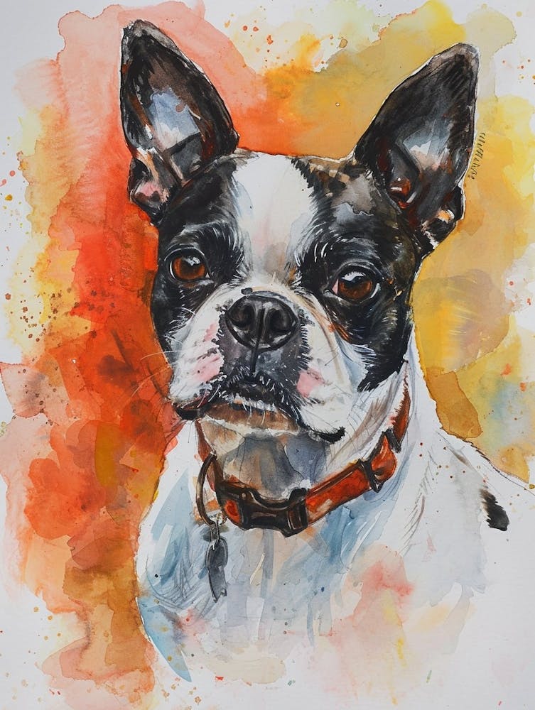 Boston Terrier Watercolor Painting 3