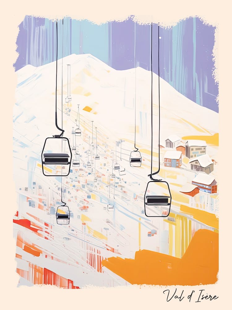 Poster Of Val D Isere   France, Ski Resort Pastel Colours Illustration 0