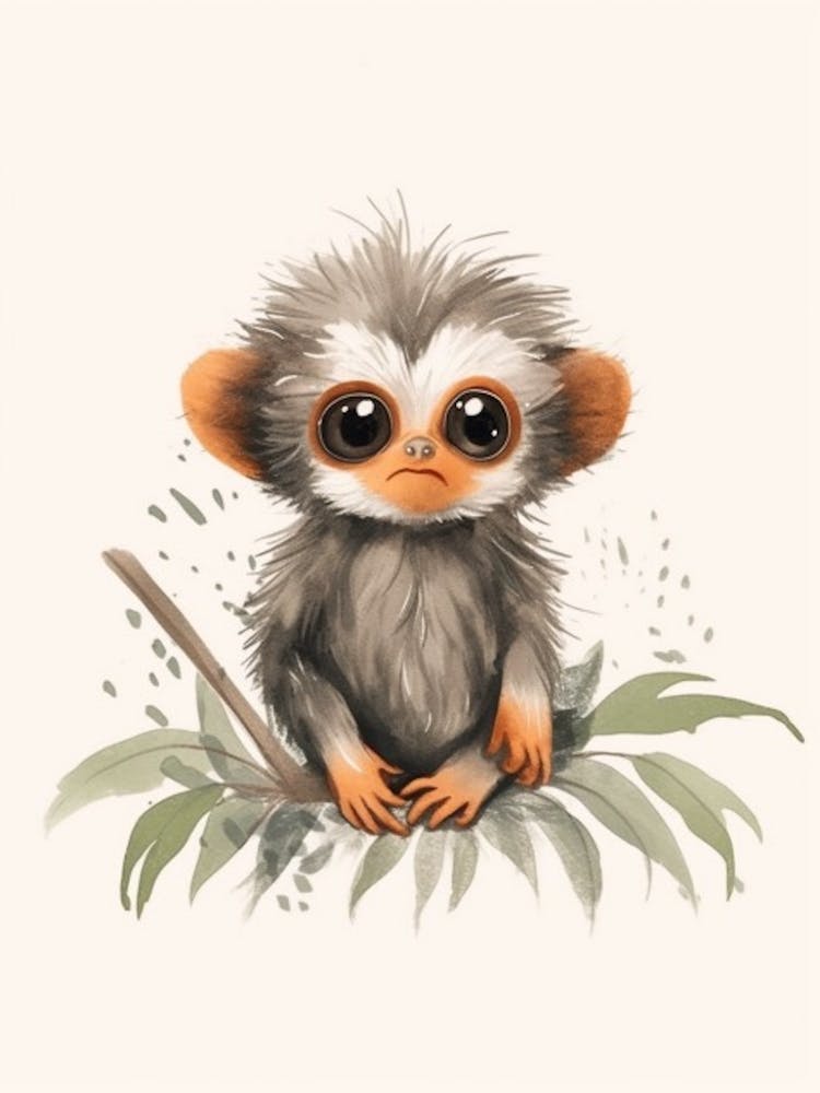 Watercolour Jungle Animal Baby Marmoset 1