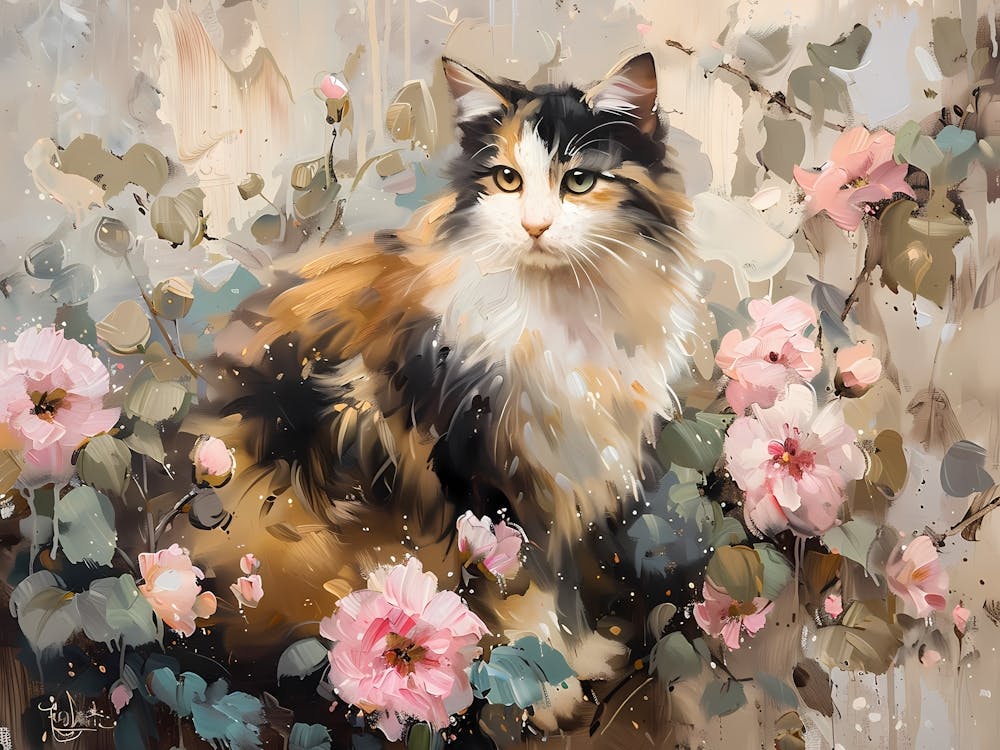 Katze mit Rosen 1