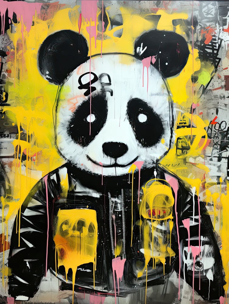 Street Panda Waltz: A Graffiti Tribute to Basquiat style
