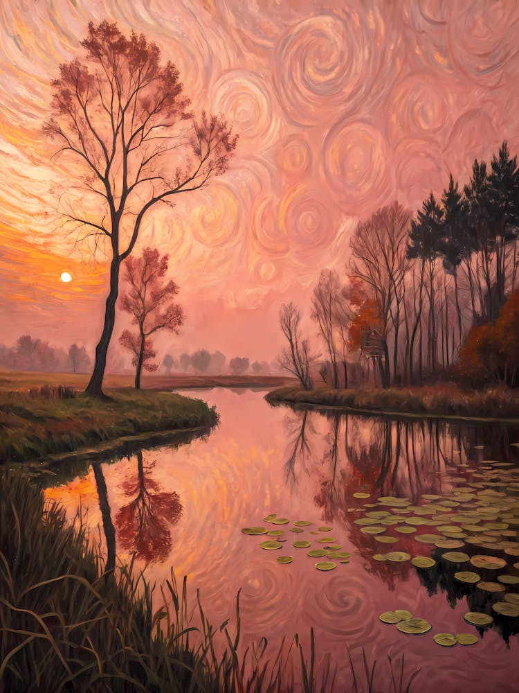 Van Gogh Autumn River Sunset & Swirling Sky
