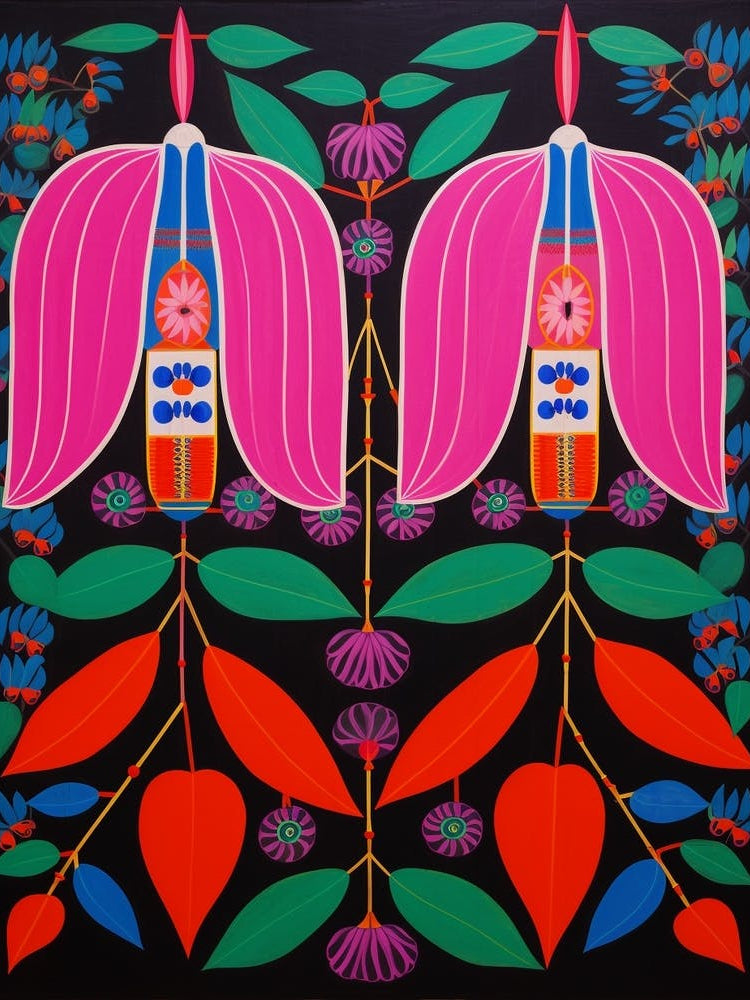 Flower Motif Painting Fuchsia 2