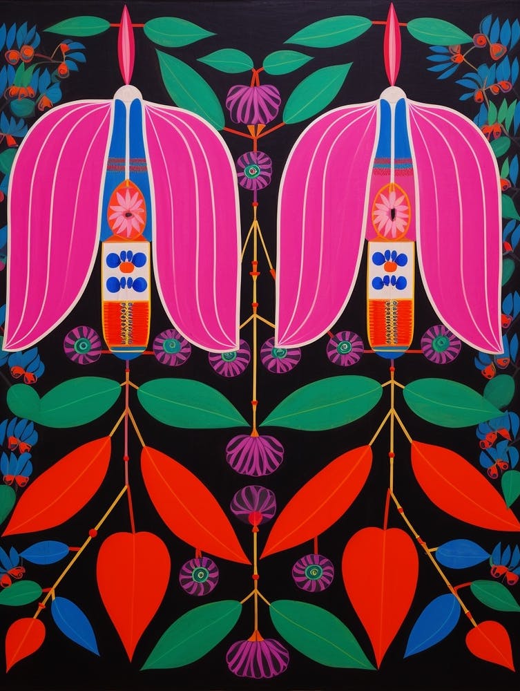 Flower Motif Painting Fuchsia 2