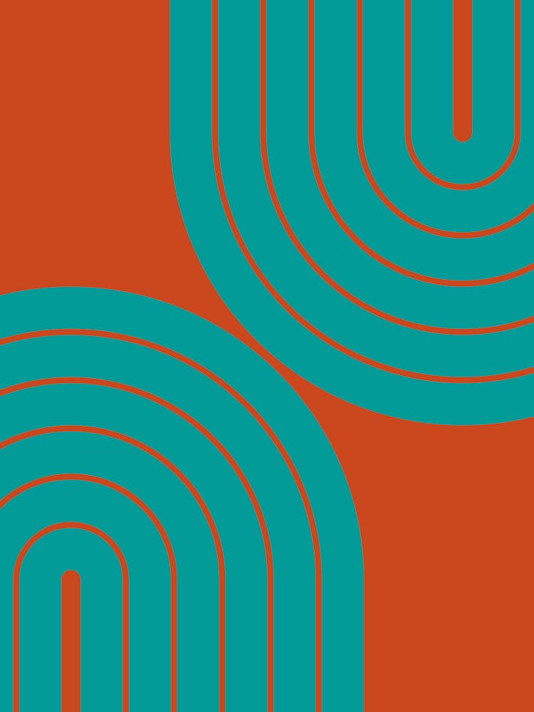 Midcentury Modern Geometric Rainbow Ivi In Persian Green And Dark Pastel Red 01