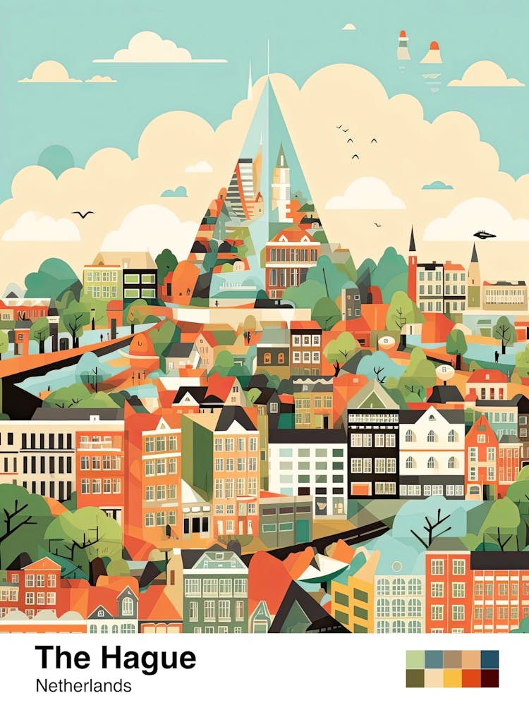The Hague, Netherlands, Geometric Illustration 2 Poster