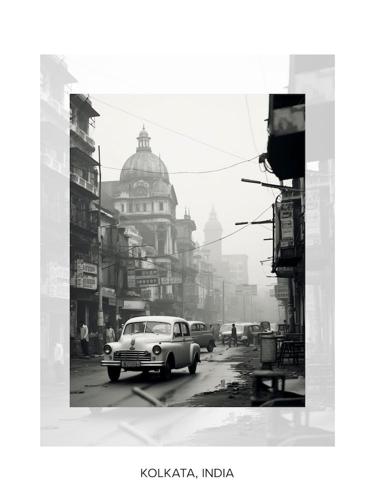 Poster Of Kolkata, India, Black And White Old Photo 2