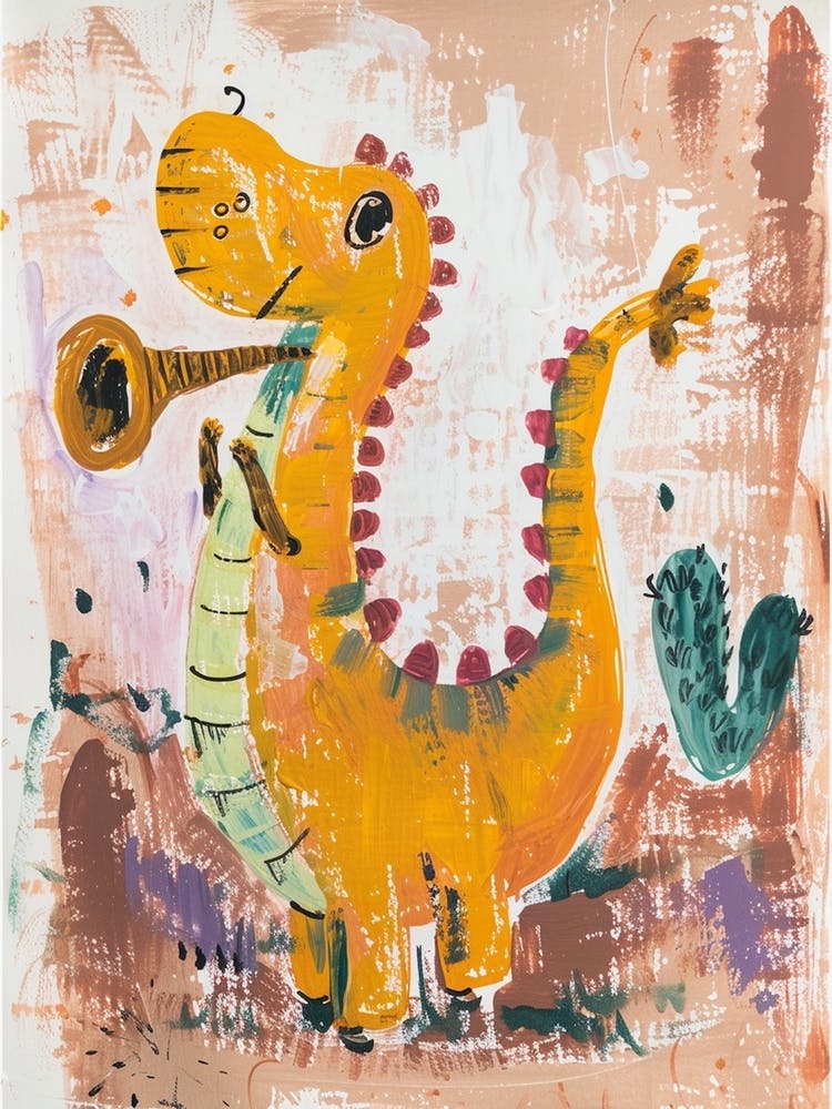 Dinosaur Playing The Trumpet Painting 3