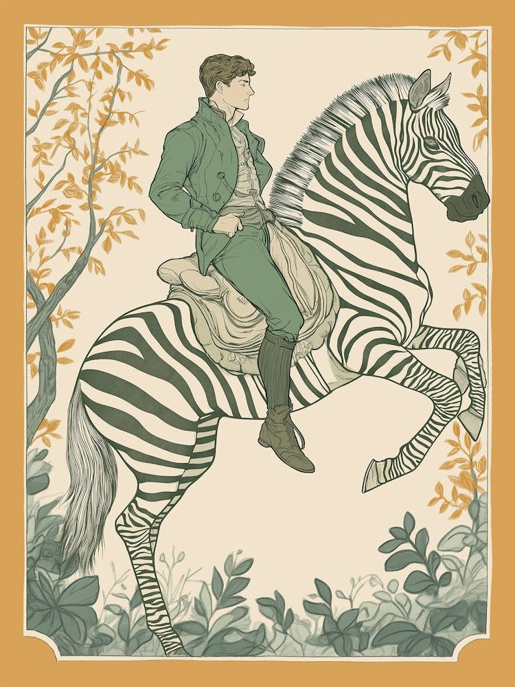 A Man Riding On The Back of a Zebra