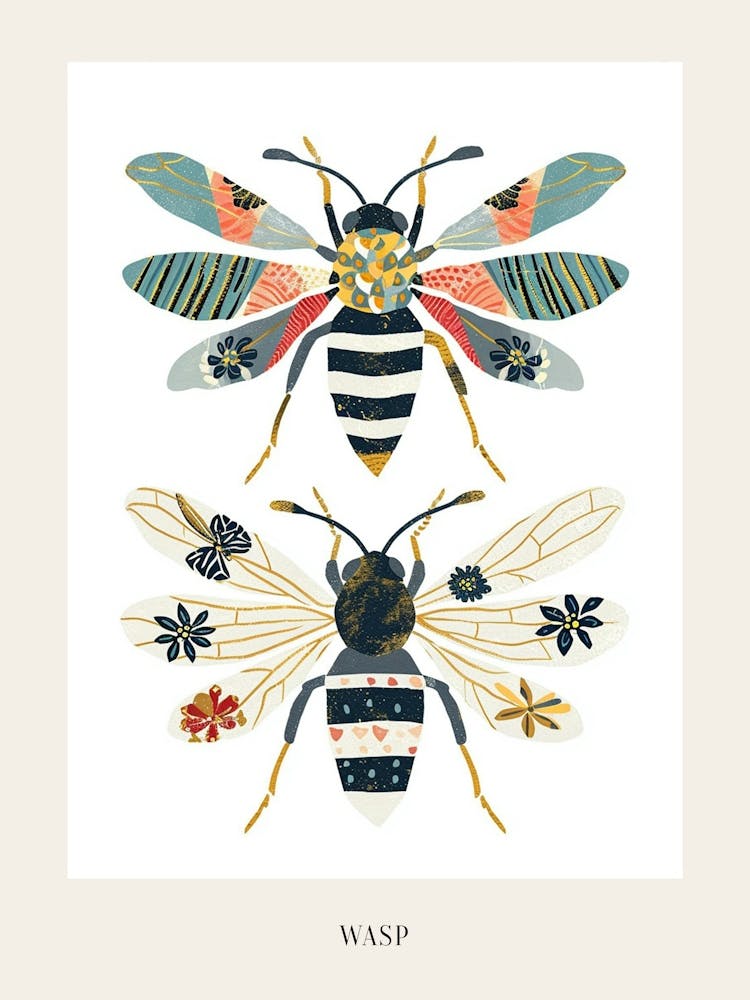 Colourful Insect Illustration Wasp 6 Poster