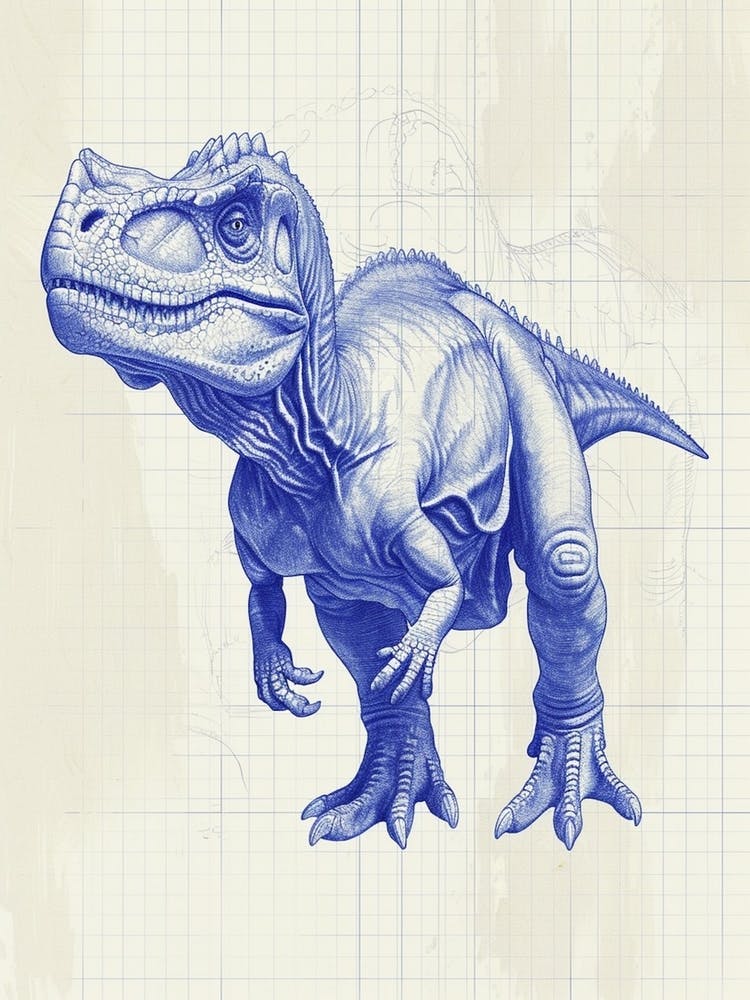 Pachycephalosaurus Dinosaur Blue Print Style