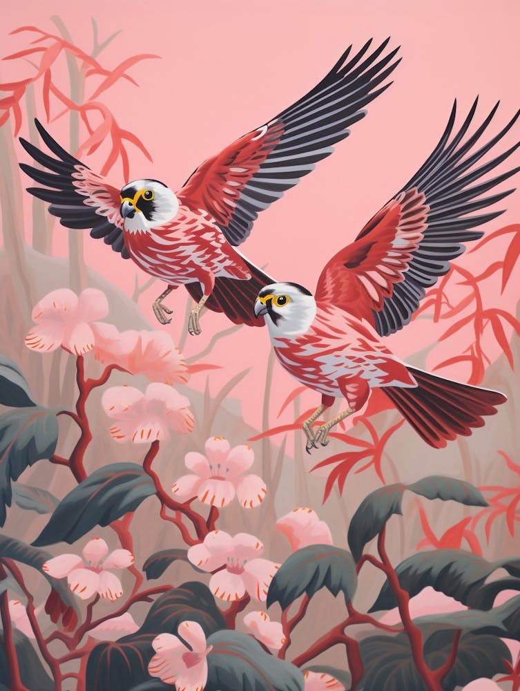 Vintage Japanese Inspired Bird Print American Kestrel 4