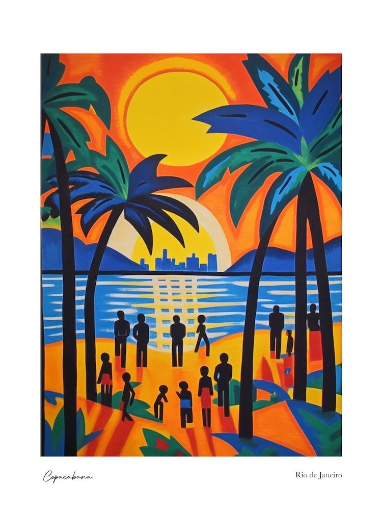 Copacabana Rio De Janeiro Matisse Style 5 Watercolour Travel Poster