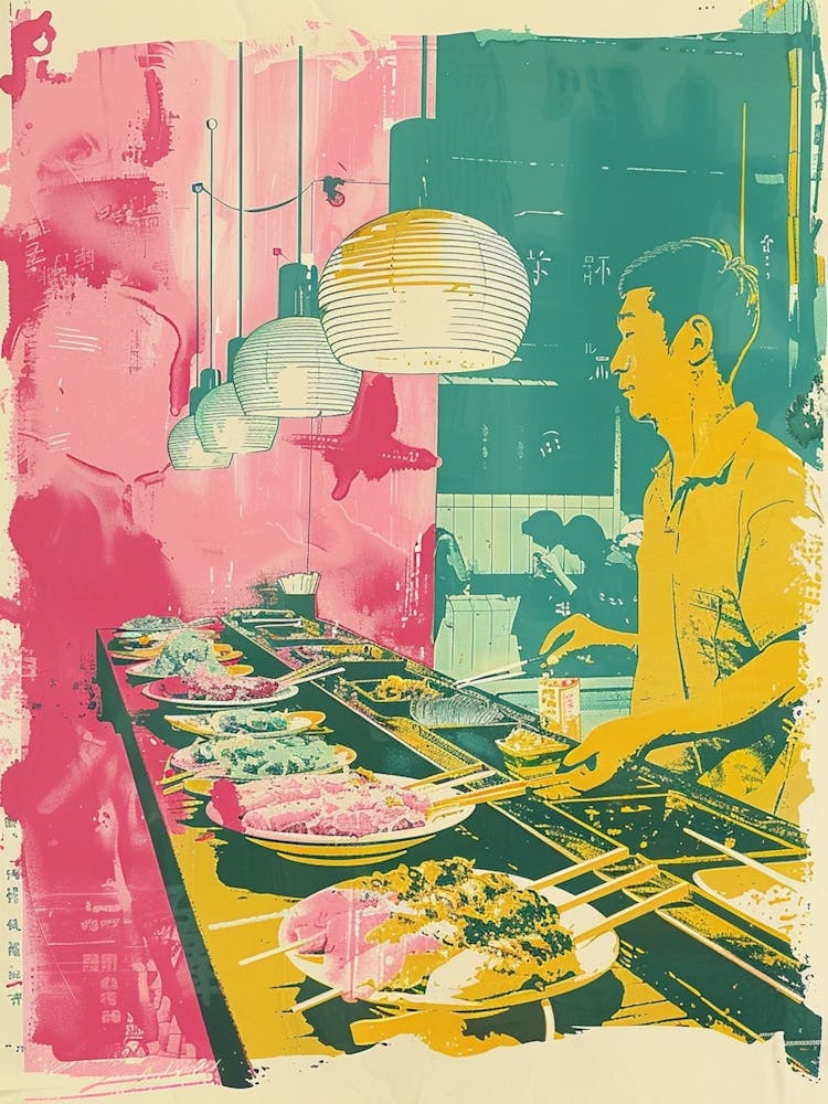 Japanese Restaurant Silkscreen Duotone