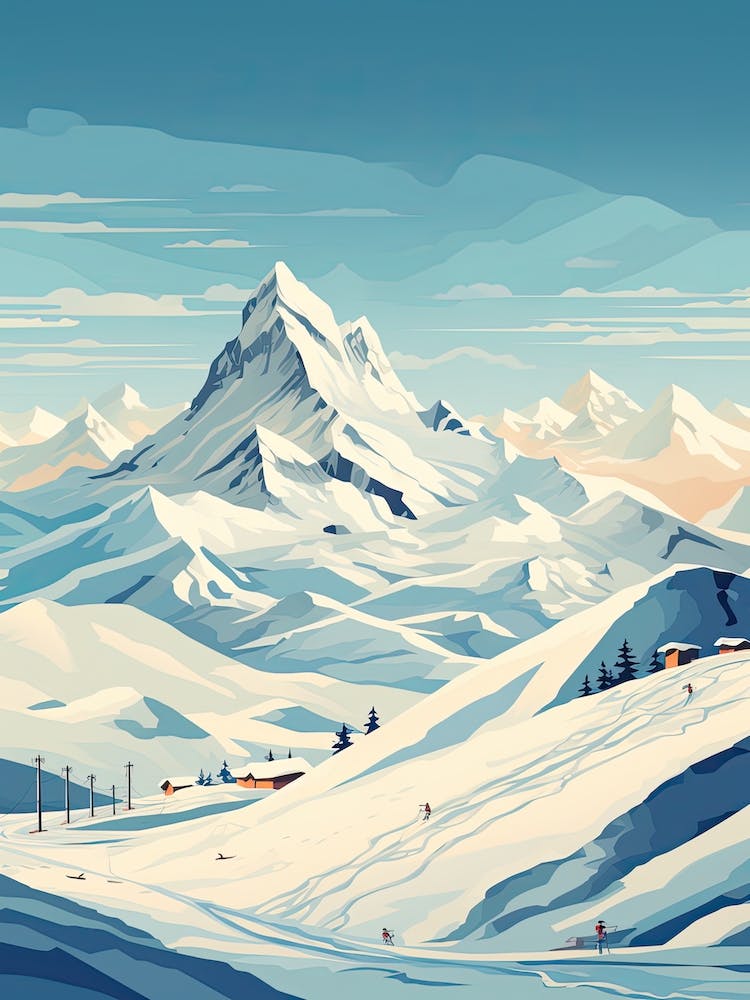 Poster Of Mountains Ski Resort Illustration 0 Simple Style