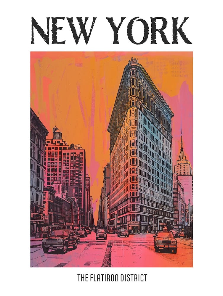 The Flatiron District New York Colourful Silkscreen Illustration 1 Poster