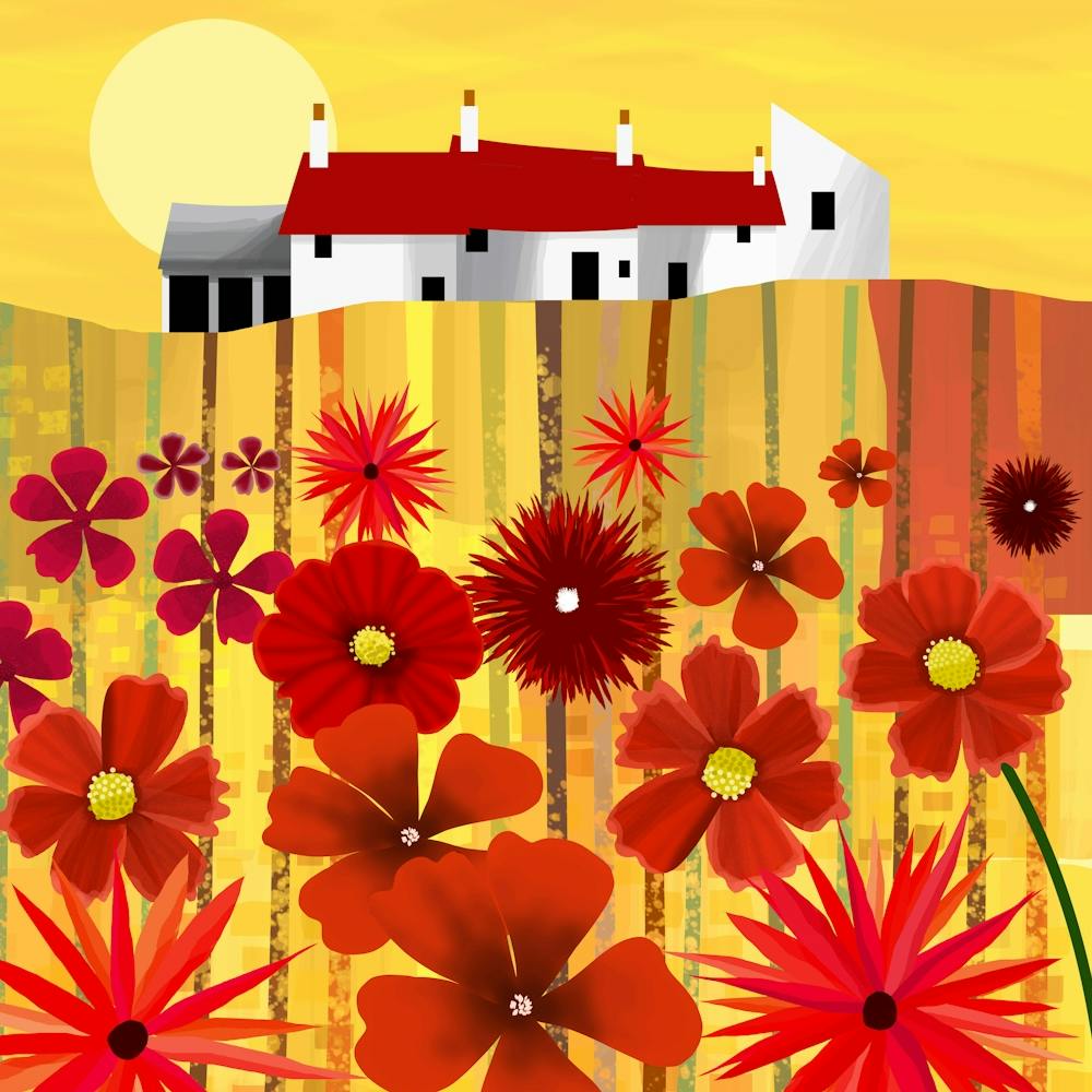 Feld roter Blumen