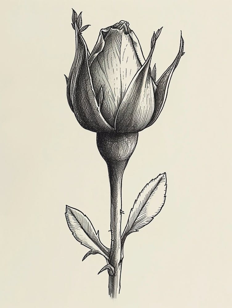 English Rose Blooming Line Drawing 3