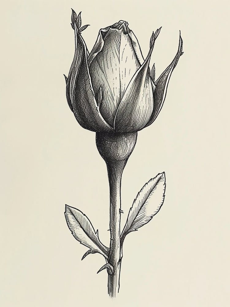 English Rose Blooming Line Drawing 3