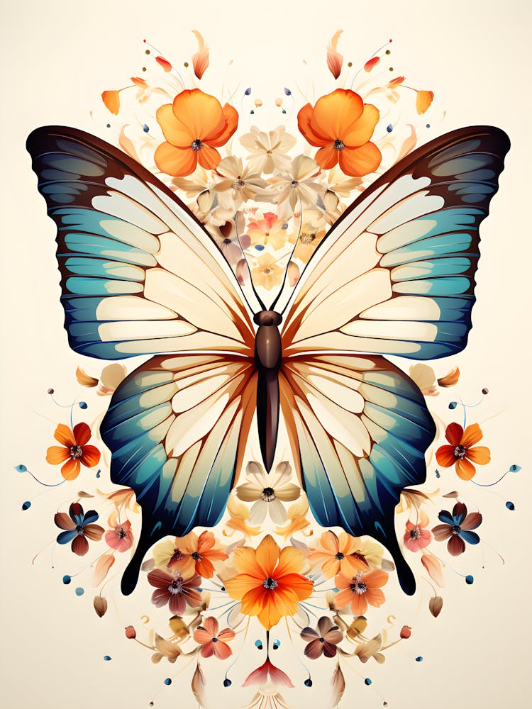 Elegant Butterfly Wall Art – Floral Boho Butterfly Print, Nature Inspired Botanical Poster, Modern Spring Decor For Bedroom Or Living Room