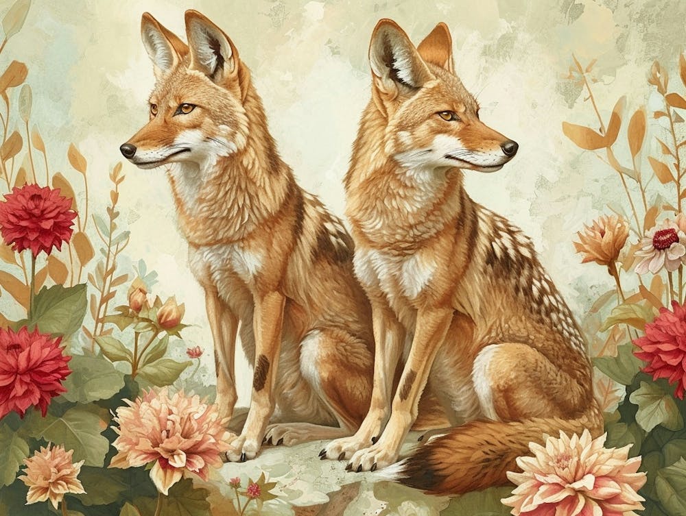 Floral Animal Illustration Coyote 1