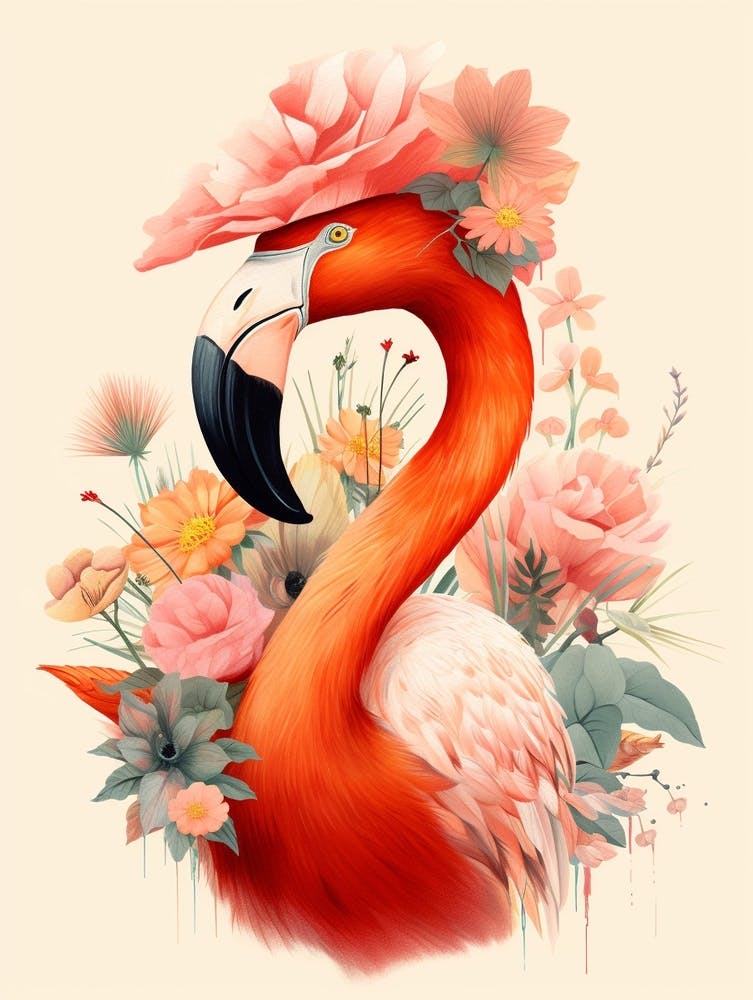 Bird With A Flower Crown Flamingo 1