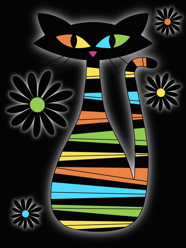 Black Cat With Flowers