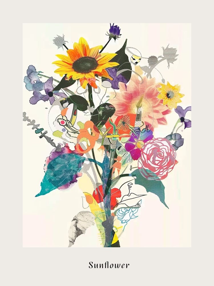 Tournesol 3 Collage Bouquet de Fleurs Affiche