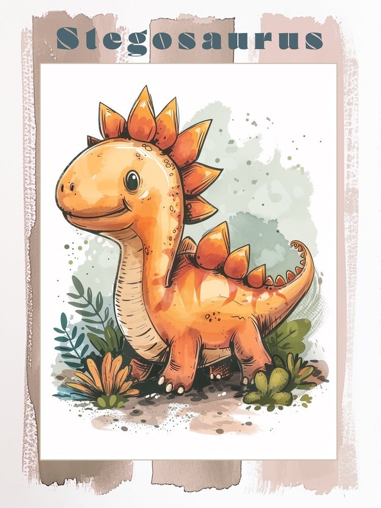 Süßer Cartoon Stegosaurus Dinosaurier Aquarell 1 Poster