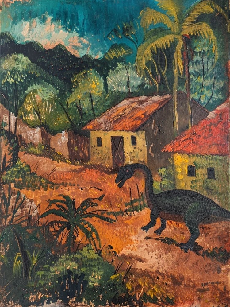 Dinosaur In An Ancient Village Painting 2
