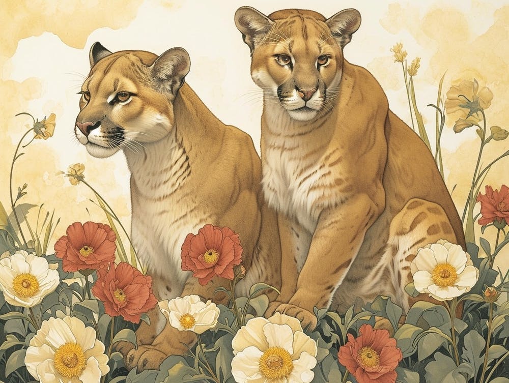 Floral Animal Illustration Mountain Lion 5