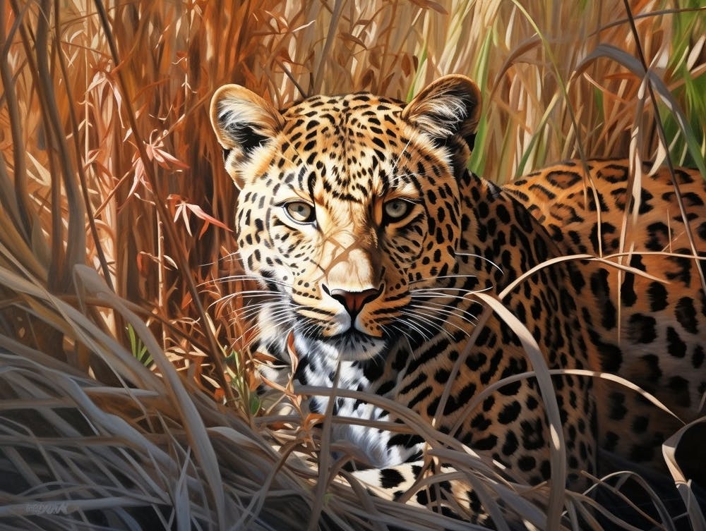 African Leopard In Tall Grass Realism 1