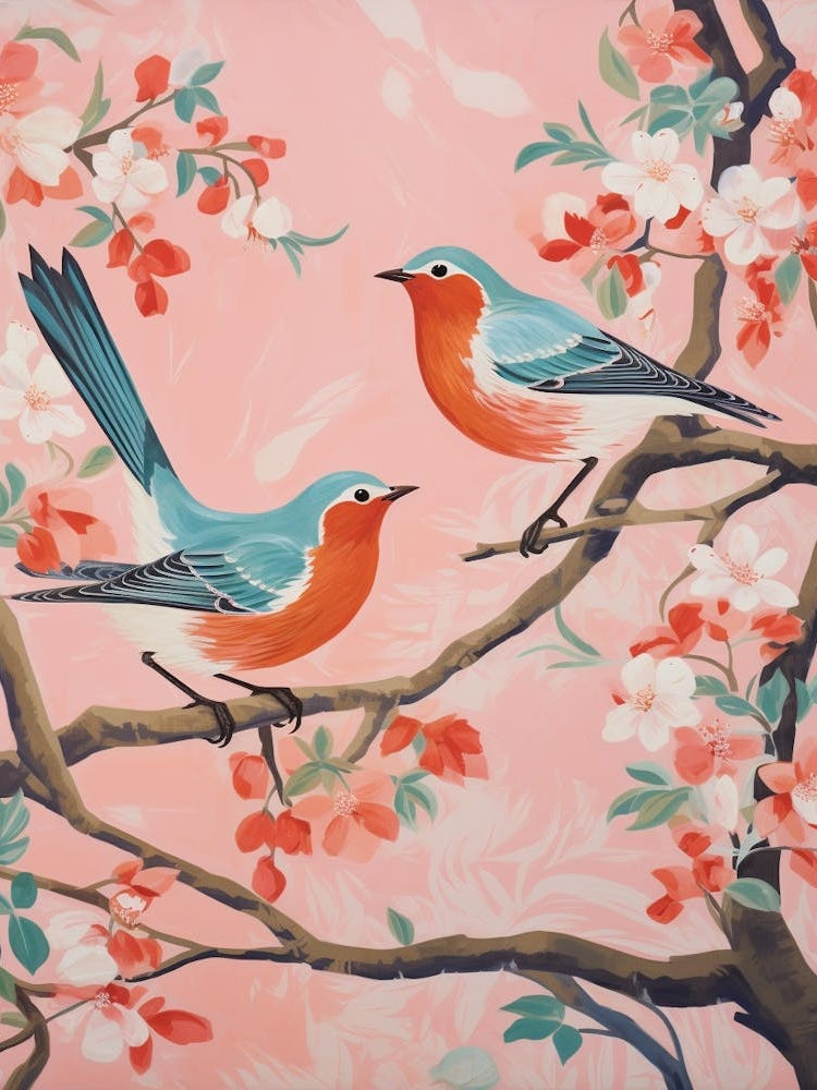 Vintage Japanese Inspired Bird Print Robin 2