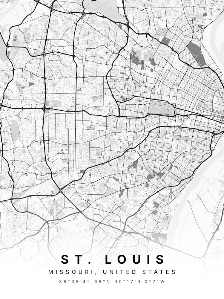 St Louis Missouri USA White Map