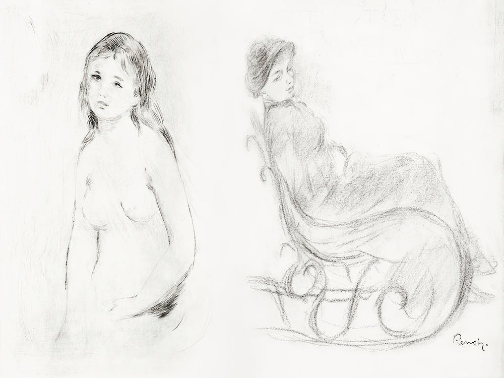 Study For A Female Bather (1906) And Woman Seated In A Chair (1883), Pierre Auguste Renoir