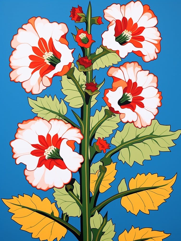 Flower Motif Painting Hollyhock 3