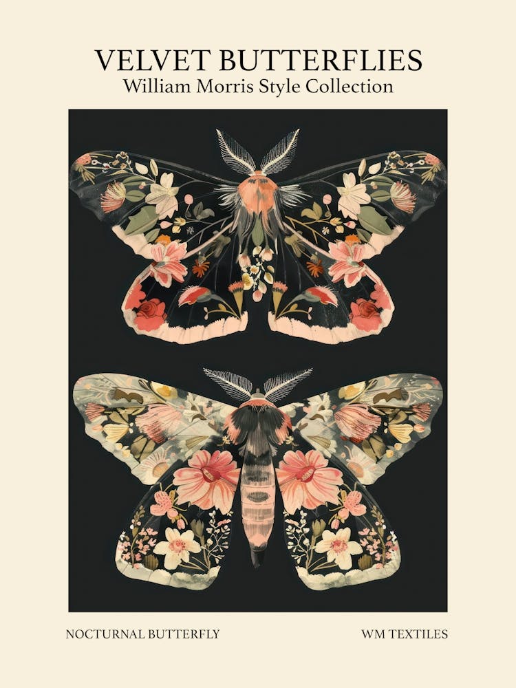 Velvet Butterflies Collection Nocturnal Butterfly William Morris Style 3