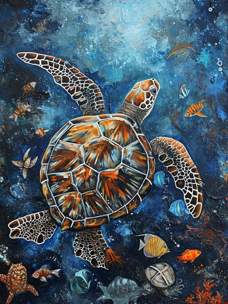 Turtle Underwater With Fish Painting 3