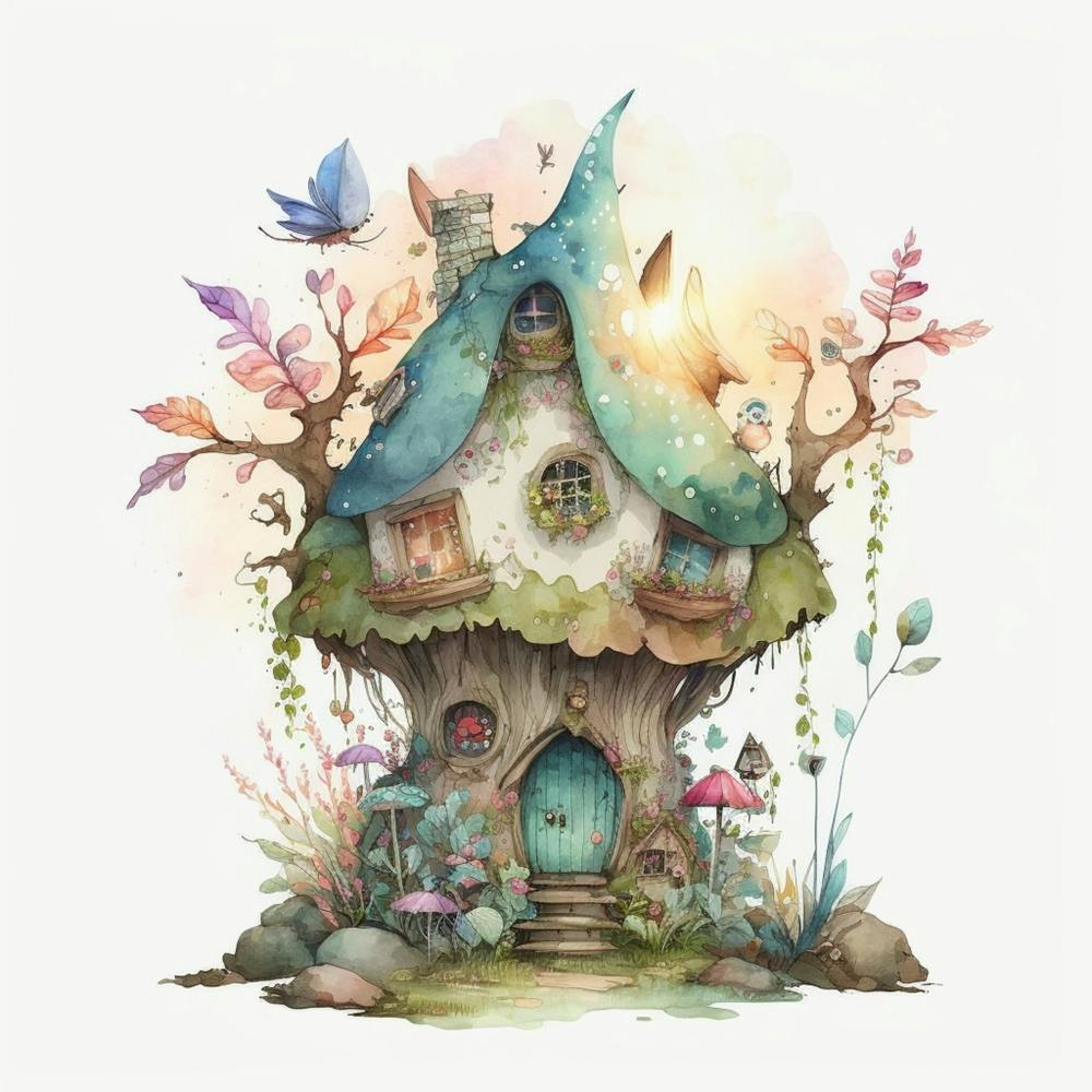 Watercolor Fantasy Fairy House