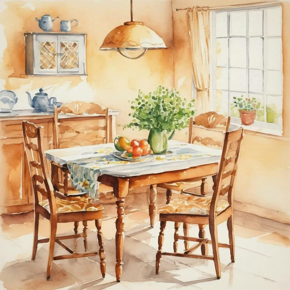 Watercolor Of A Kitchen