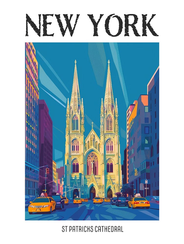 St Patricks Cathedral New York Colourful Silkscreen Illustration 4 Poster