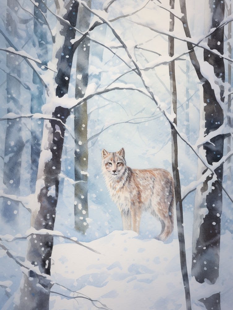 Winter Watercolour Lynx 1